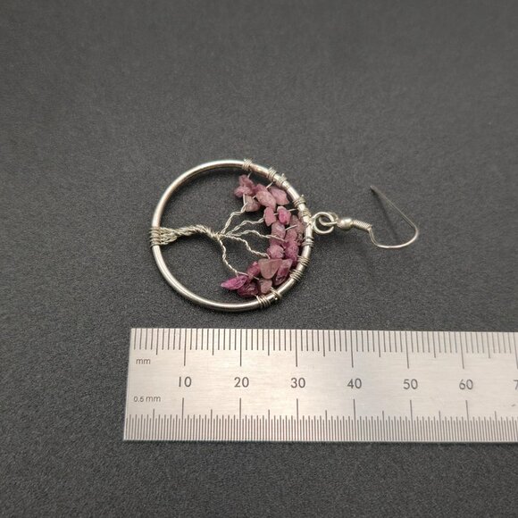 Silver Plated Pink Tourmaline Tree Of Life Earrings A6750 - Picture 4 of 5